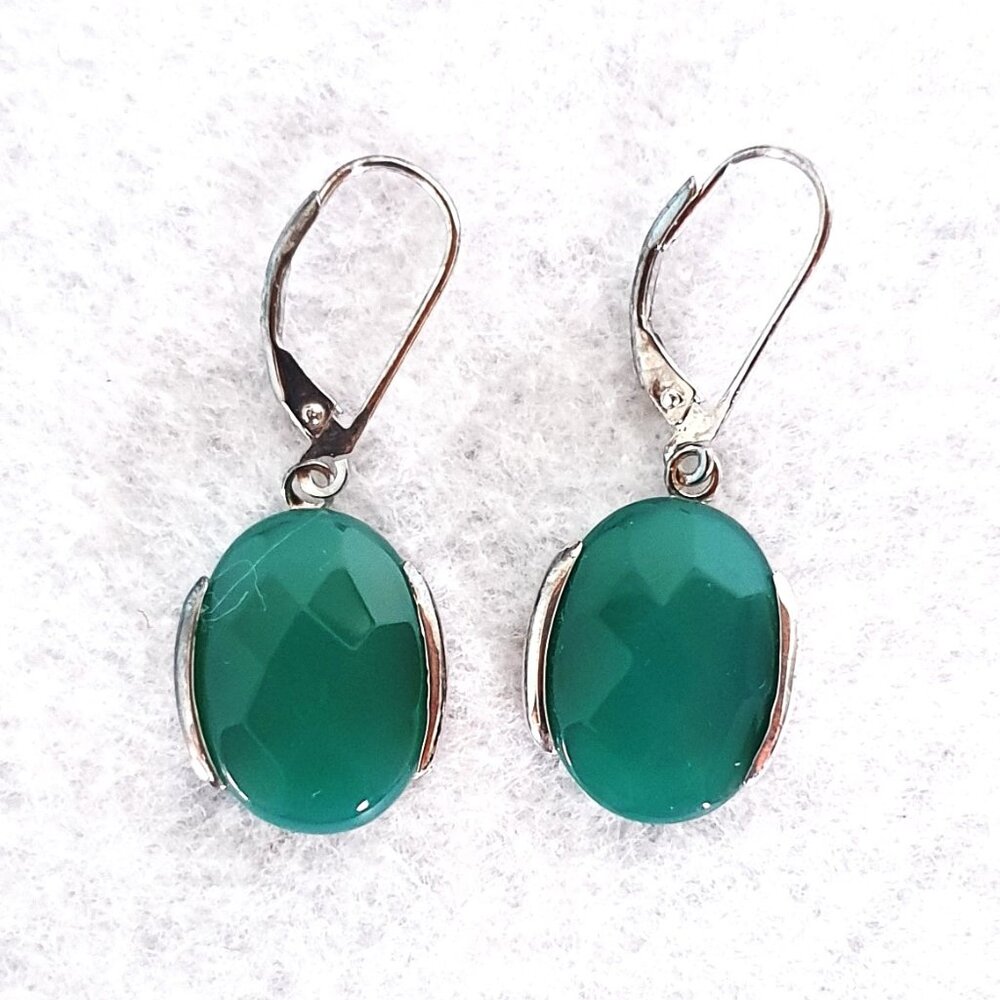 Vintage Canadian David Sigal Natural Chrysoprase Sterling Silver Dangle Earrings